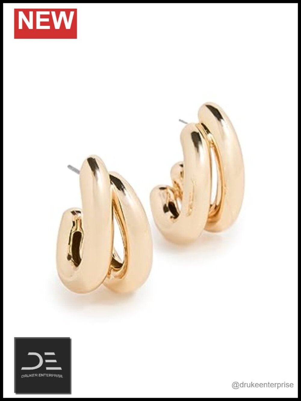 Polished Gold-Tone Metal Hoop Earrings, Post Closure